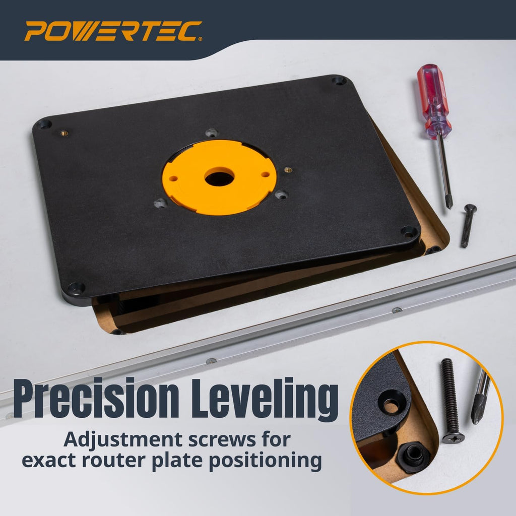 POWERTEC 24' x 32' Benchtop Router Table with Insert Plate – Laminated MDF Surface, Reducer Rings, Leveling Hardware & Starting Pin; Compatible with Bosch, DeWalt, Makita & More (71685)