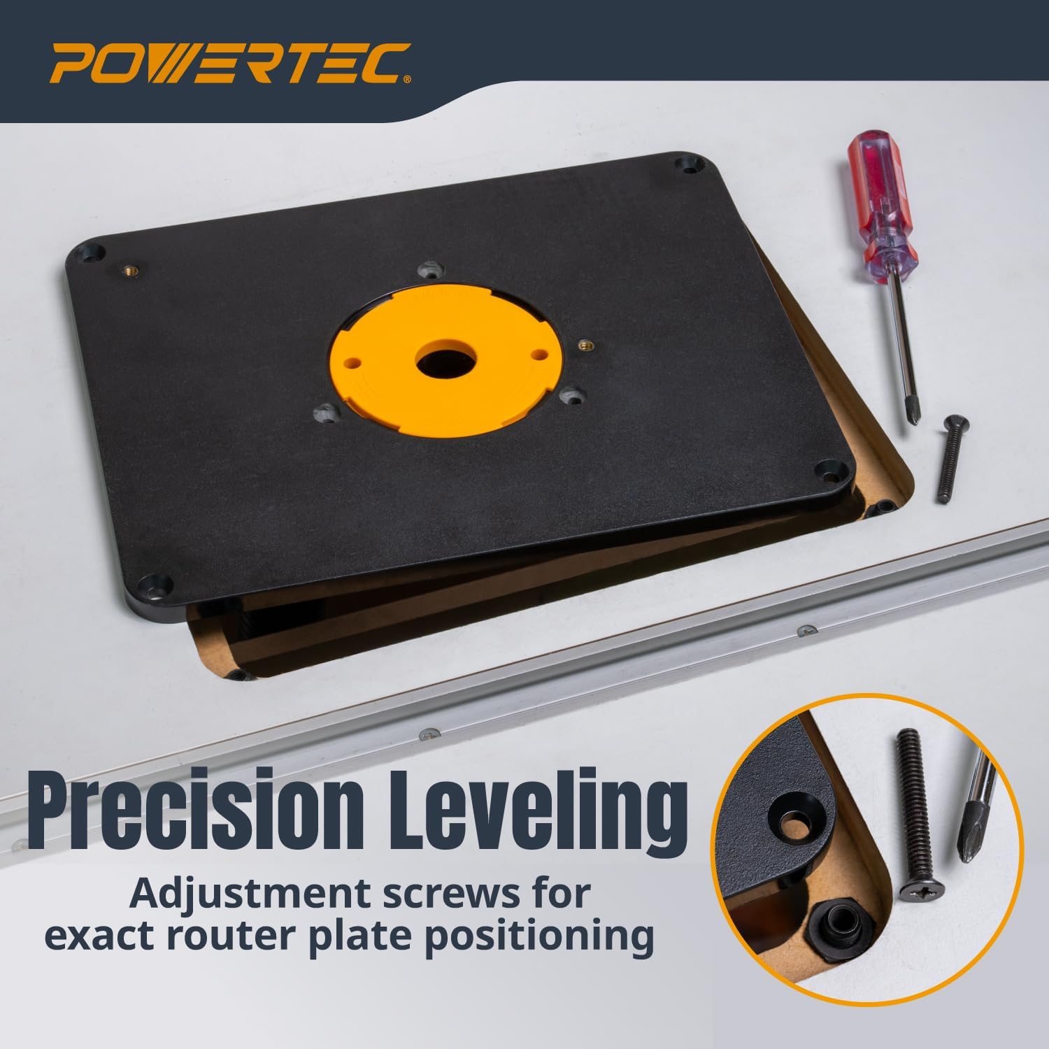 POWERTEC 24' x 32' Benchtop Router Table with Insert Plate – Laminated MDF Surface, Reducer Rings, Leveling Hardware & Starting Pin; Compatible with Bosch, DeWalt, Makita & More (71685)