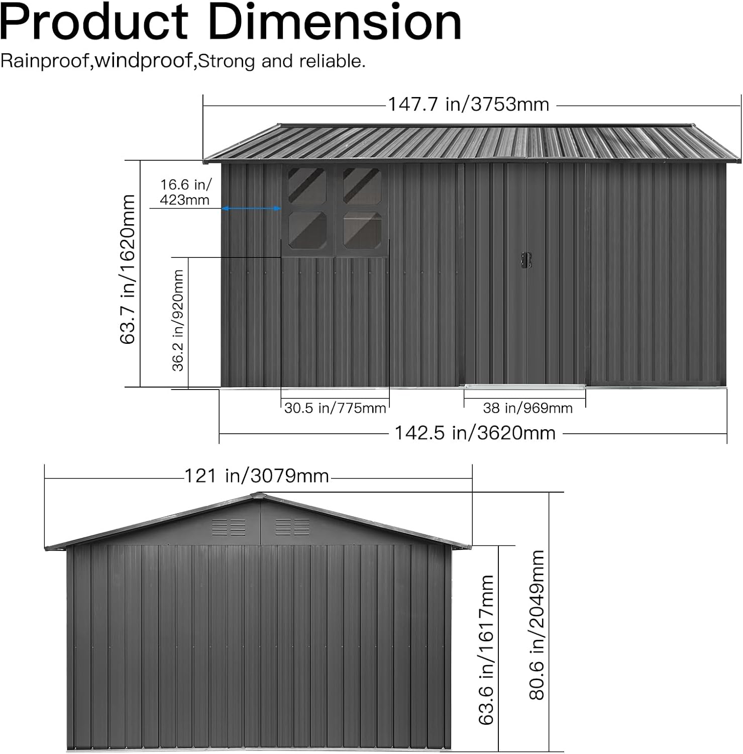 10ft x 12ft Metal Storage Shed - Outdoor Garden Shed with Sliding Door and Window, Large Bike Storage Container House, Sheds Outdoor Storage Solutions
