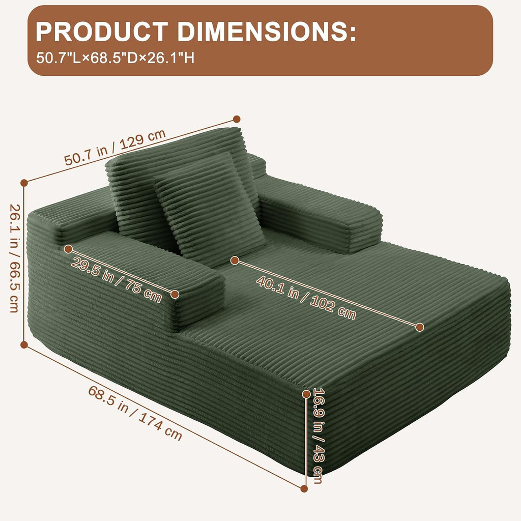 67.5 Inch Oversized Indoor Chaise Lounge, Sofa Bed, Living Room Sofa, Corduroy Sofa, Couches for Living Room, Deep Seat Sleeper Couch Reading Chairs (Green)