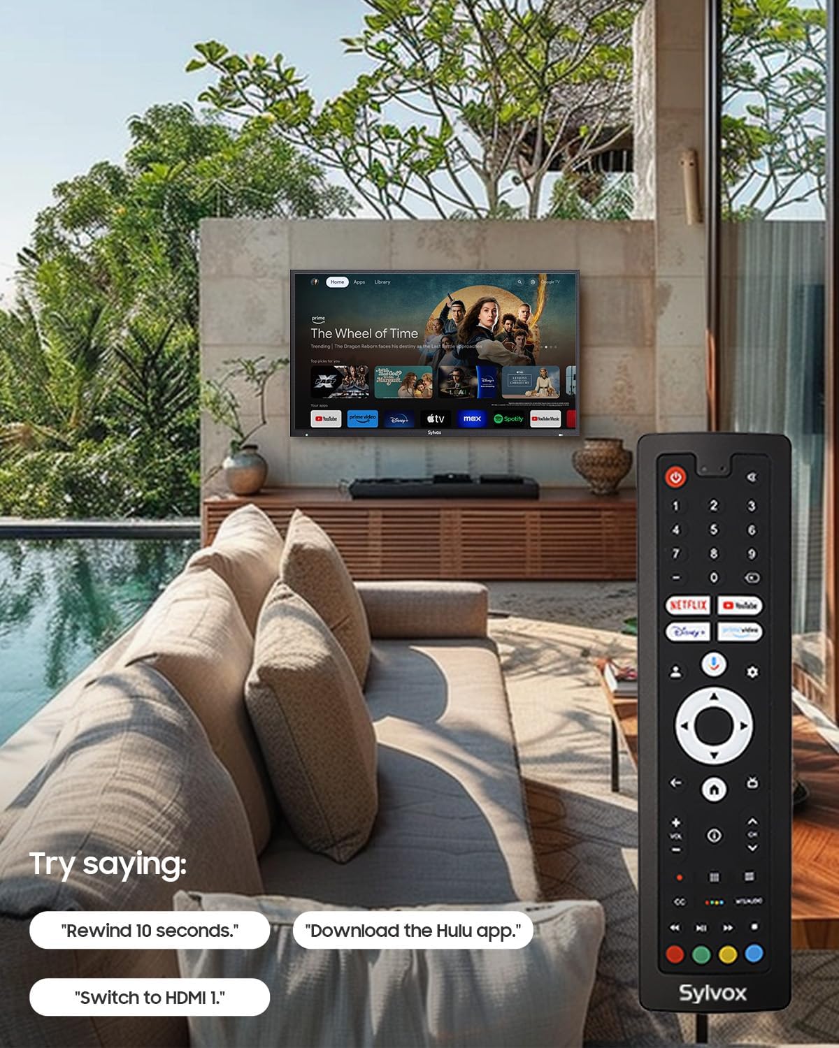 SYLVOX 75'' Outdoor TV with Soundbar, 2000nits Full Sun TV, 4K, Dolby Atmos, HDR 10, Weatherproof Television with Voice Assistant Remote(Pool Pro 2.0, Latest Model)