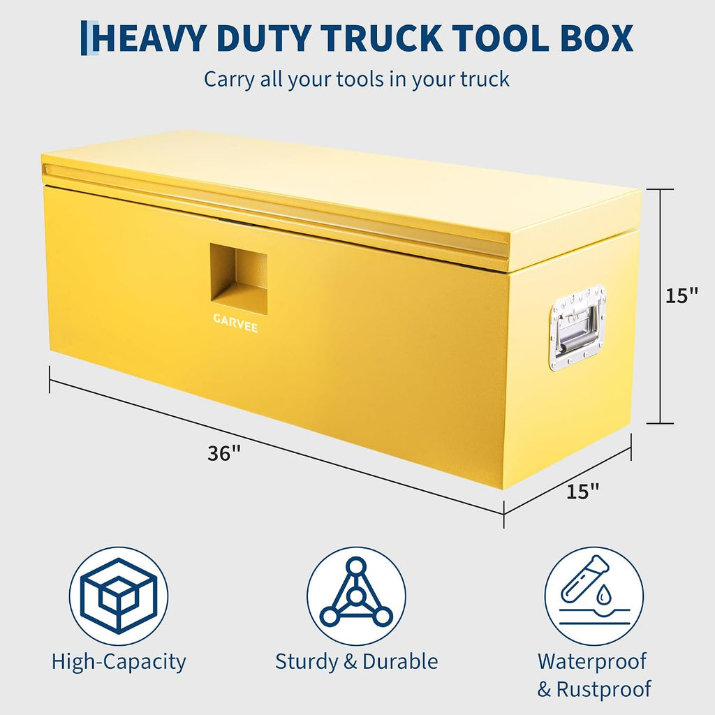 Garvee Steel Truck Tool Box Heavy Duty Truck Bed Toolbox w/Dual Lids, Lockable & Weatherproof, Fits for Pickup, Truck Bed, RV, Trailer