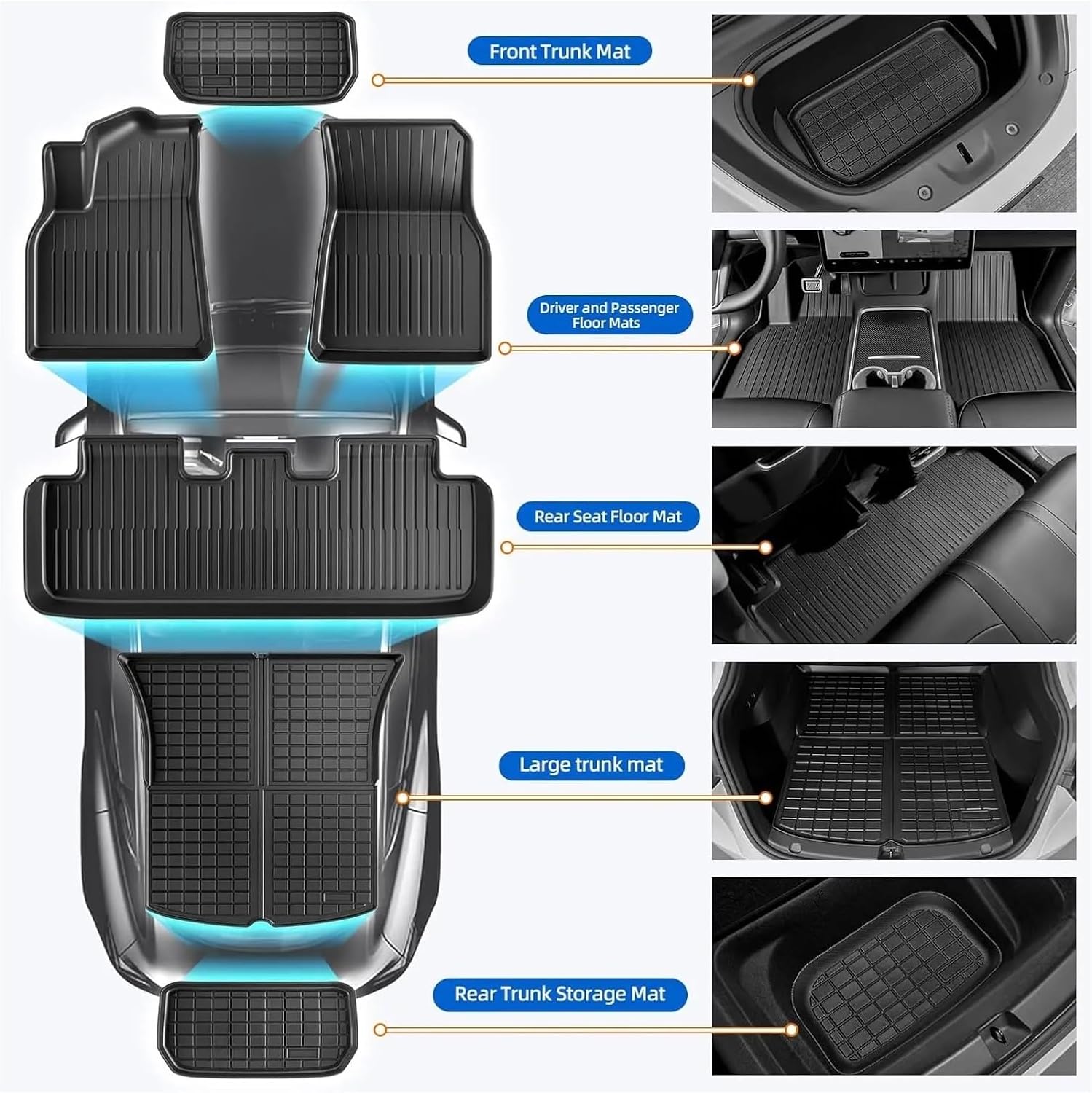 XPE Floor Mats Compatible with Tesla Model 3 Highland 2024 Model Y 2024-2017, All Weather Cargo Liner Floor Mats and Cargo Trunk Mats(8PCS M3 Highland)