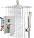 Aolemi Ceiling Mount Shower System Rain Shower Head with Handheld Spray High Pressure Shower Faucet Set Rough-in Valve Shower Trim Kit Included Bathroom Brushed Nickel 10 Inch Ceiling Shower Head