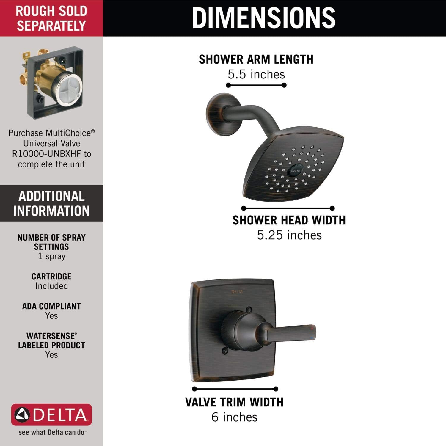 Delta Ashlyn 14 Series Rain Shower Faucet Set, Oil Rubbed Bronze Shower Head and Handle Set, Valve Trim Kit, Venetian Bronze T14264-RB (Valve Not Included)