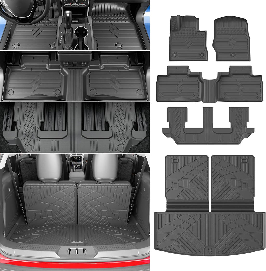 xipoqix 7 Seats Floor Mats Cargo Mat Backrest Mats Compatible with 2020-2026 Ford Explorer TPE Floor Liners Replacement for 2020-2026 Ford Explorer Accessories (Trunk Mat with Backrest Mat+Floor Mats)