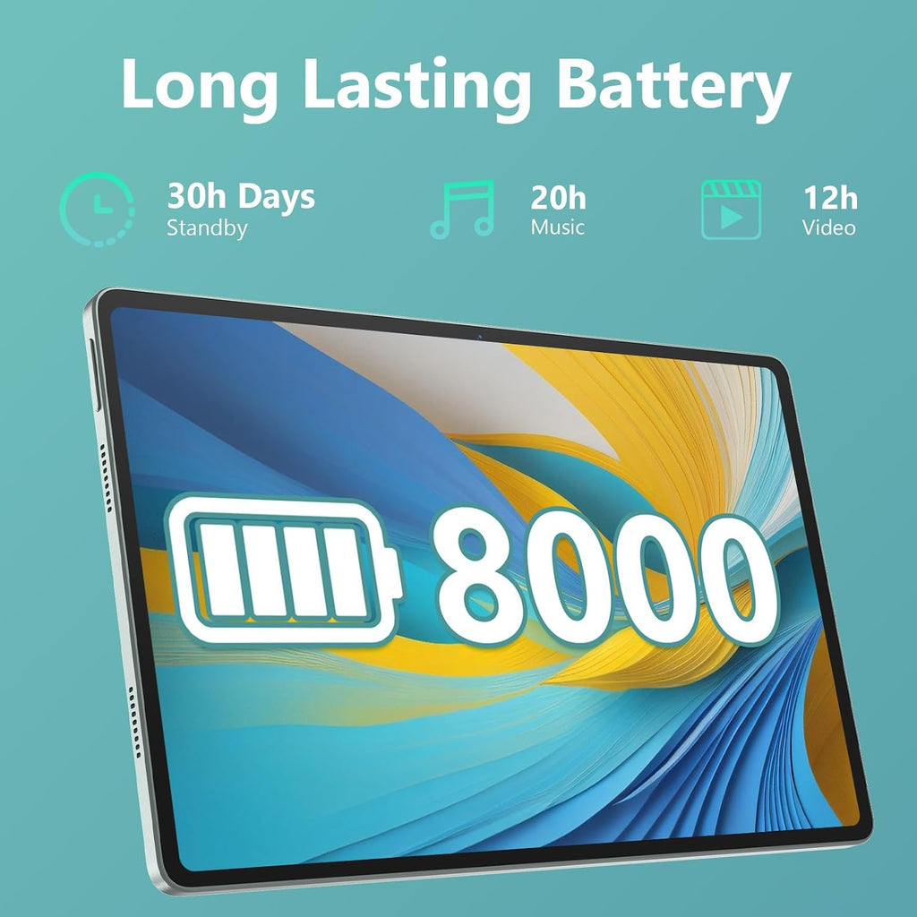 Azeyou 11 Inch Android 15 Tablet 20GB RAM 128GB ROM 1TB Expand, 8000mAh Octa-Core 5G Tablet, 1920x1200 HD IPS Display GPS Wi-Fi 6 Tablet, Widevine L1 Metal Green