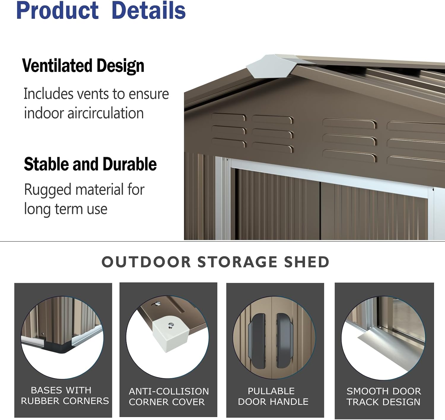 ALAULM 8'x6' Outdoor Storage Shed Outdoor Galvanized Metal Tool Shed with Vents & Sliding Door, Waterproof Garden Shed for Patio,Lawn,Backyard to Store Bikes,Tools,Brown