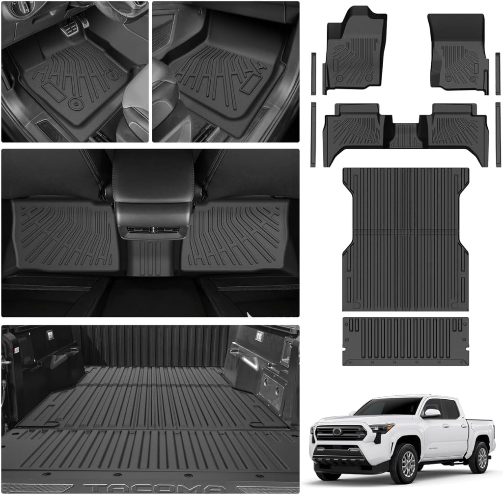 Cartist Floor Mats for Toyota Tacoma Hybrid 2024 2025 2026, All Weather 5FT Trunk Bed Mat, Tailgate Mat & Door Sill Guards for Tacoma Accessories, Heavy Duty TPE Car Mats, Car Accessories