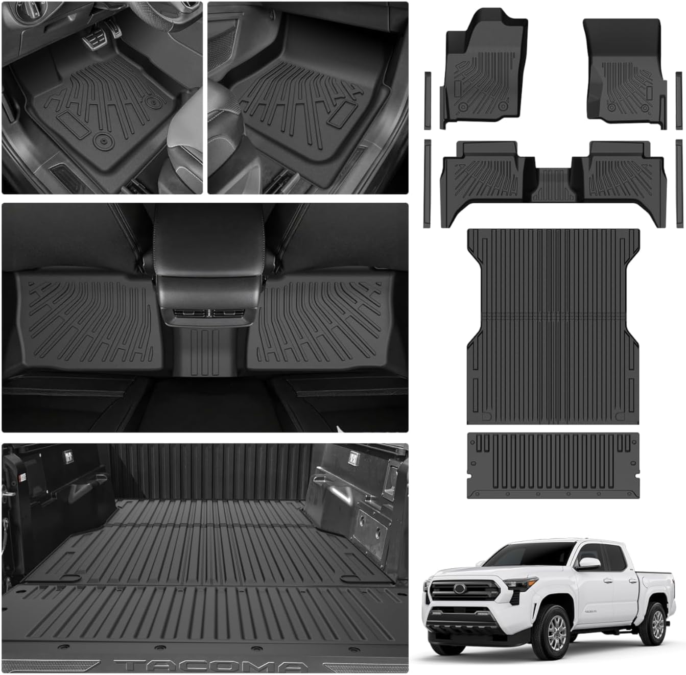 Cartist Floor Mats for Toyota Tacoma Hybrid 2024 2025 2026, All Weather 5FT Trunk Bed Mat, Tailgate Mat & Door Sill Guards for Tacoma Accessories, Heavy Duty TPE Car Mats, Car Accessories