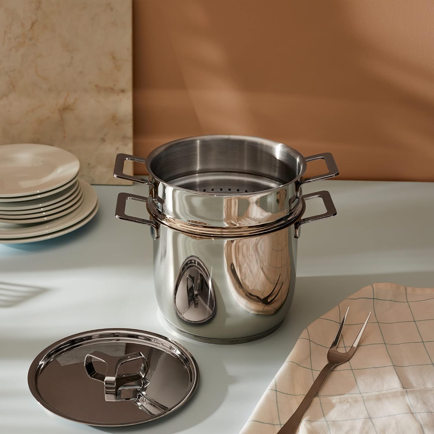 A Di Alessi,AJM306SET 'POTS & PANS', Pasta-set in 18/10 stainless steel mirror polished,5 qt 9 ½ oz