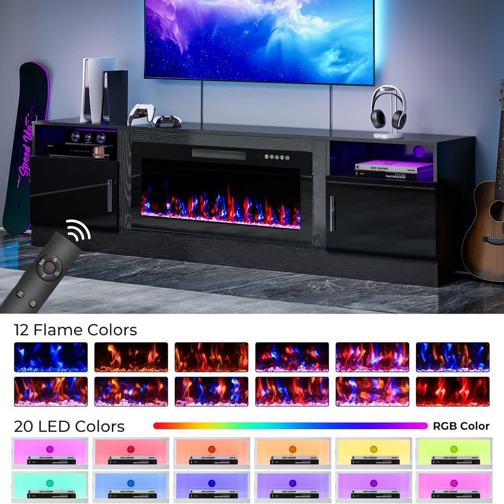 TV Stand with Fireplace, 36' Fireplace TV Stand Entertainment Center with Fireplace, 80 Inch Modern Electric Fireplaces TV Stands for Living Room, Black TV Stands with Fireplaces Up to 90' TV