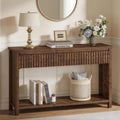 BON AUGURE Console Table with 2 Drawers, 47In Entryway Table with Storage, Sofa Tables with Two-Tier Shelf, Narrow Farmhouse Fluted Couch Tables for Living Room, Rustic Oak