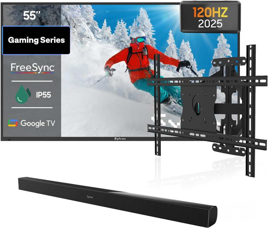 SYLVOX Bundle: 55' 120Hz Waterproof Outdoor TV (2025 Gaming Series) & S2 Soundbar & Wall Mount