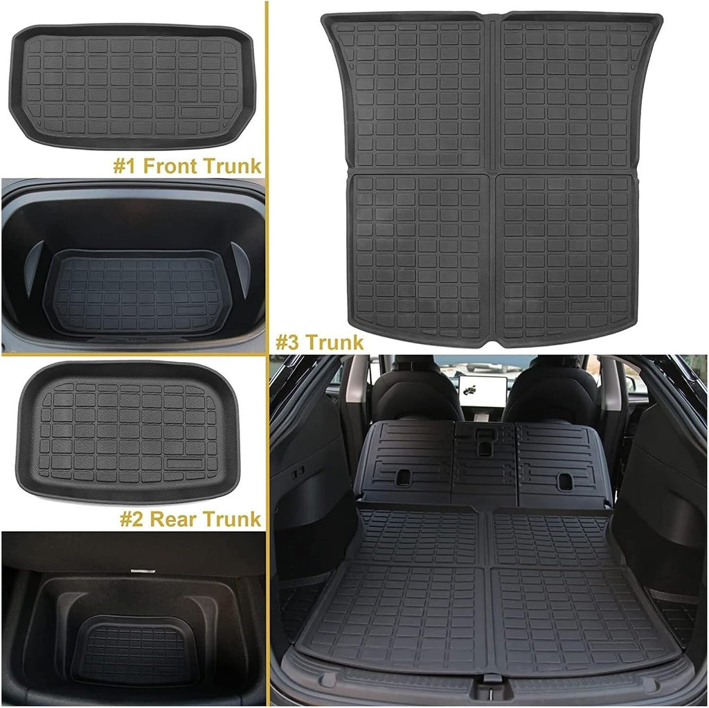 Anti Slip Front Trunk Rear Trunk Storage Mat All Weather Cargo Liner Floor Mats 3pcs TPE Mats Compatible with Tesla Model 3