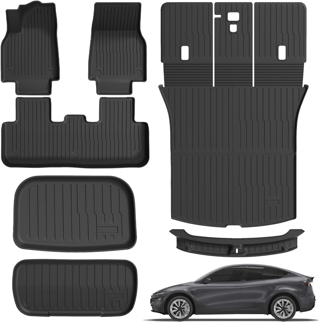 Floor Mats Trunk Mat for Tesla Model Y Juniper 2025 2026(5-Seat), All Weather TPE Floor Liners Backrest Cargo Mat with Trunk Door Sill Protector for Model Y Juniper Accessories 10PcS