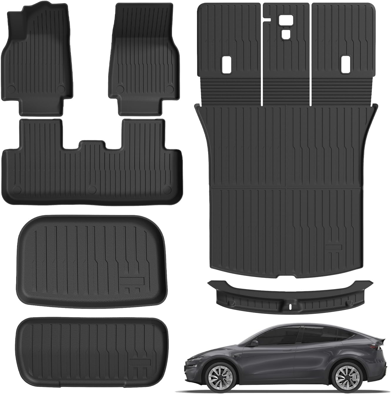 Floor Mats Trunk Mat for Tesla Model Y Juniper 2025 2026(5-Seat), All Weather TPE Floor Liners Backrest Cargo Mat with Trunk Door Sill Protector for Model Y Juniper Accessories 10PcS