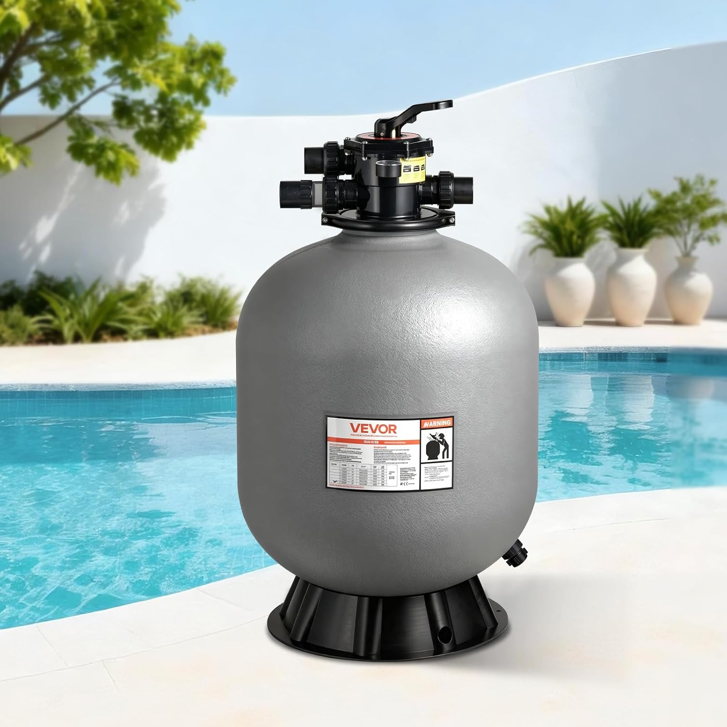 VEVOR Sand Filter, 24-Inch, 65 GPM Above Inground Swimming Pool Sand Filter System, with 7-Way Multi-Port Valve, Backwash, Rinse, Recirculate, Waste, Winter, Closed Modes, for Above In Ground Pools