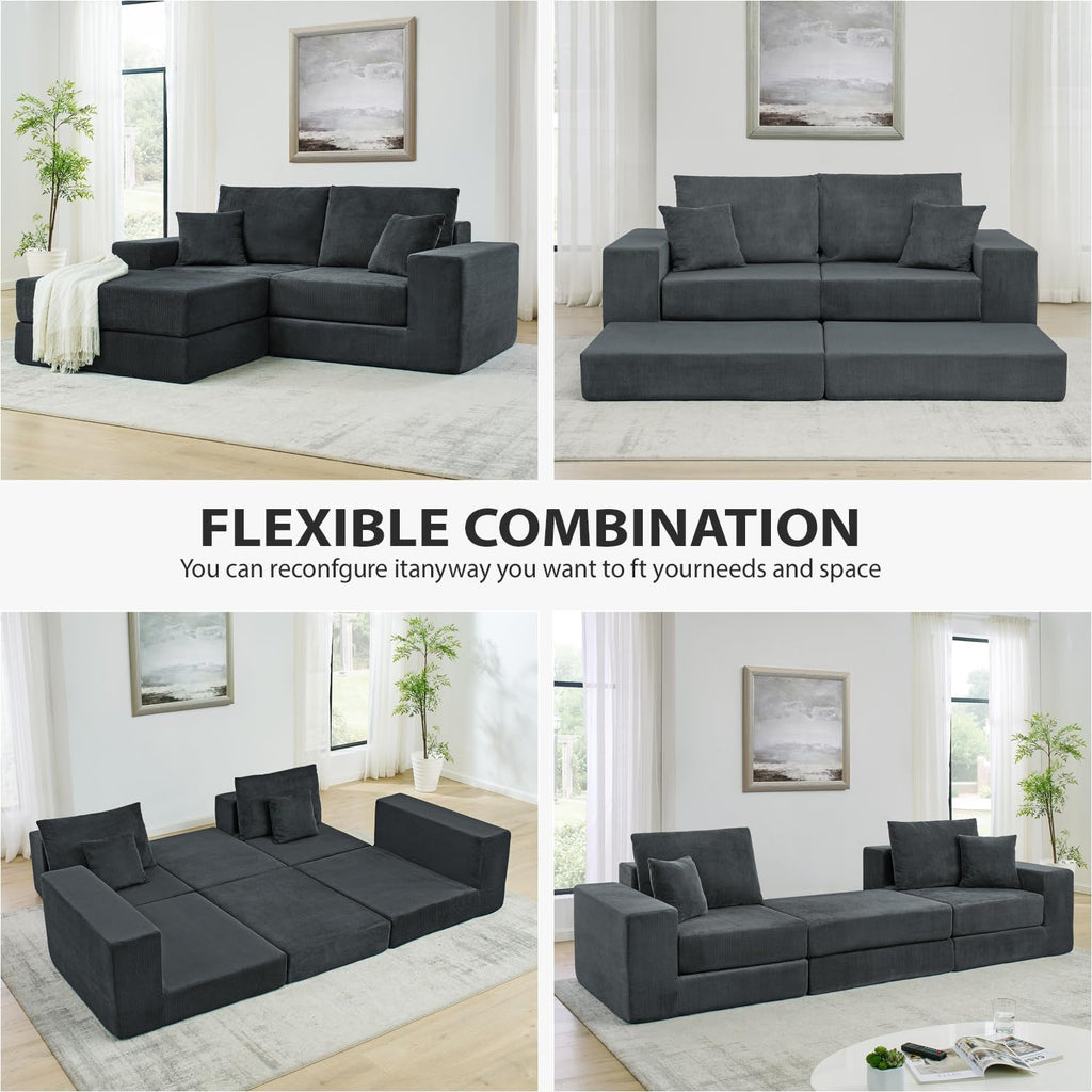 80 Inches Modular Sectional Loveseat Sofa, Cloud Boneless Couch with Non-Slip Base, Modern Sleeper Sofa Bed for Living Room, Small Spaces, No Assembly Required, Corduroy (Grey)