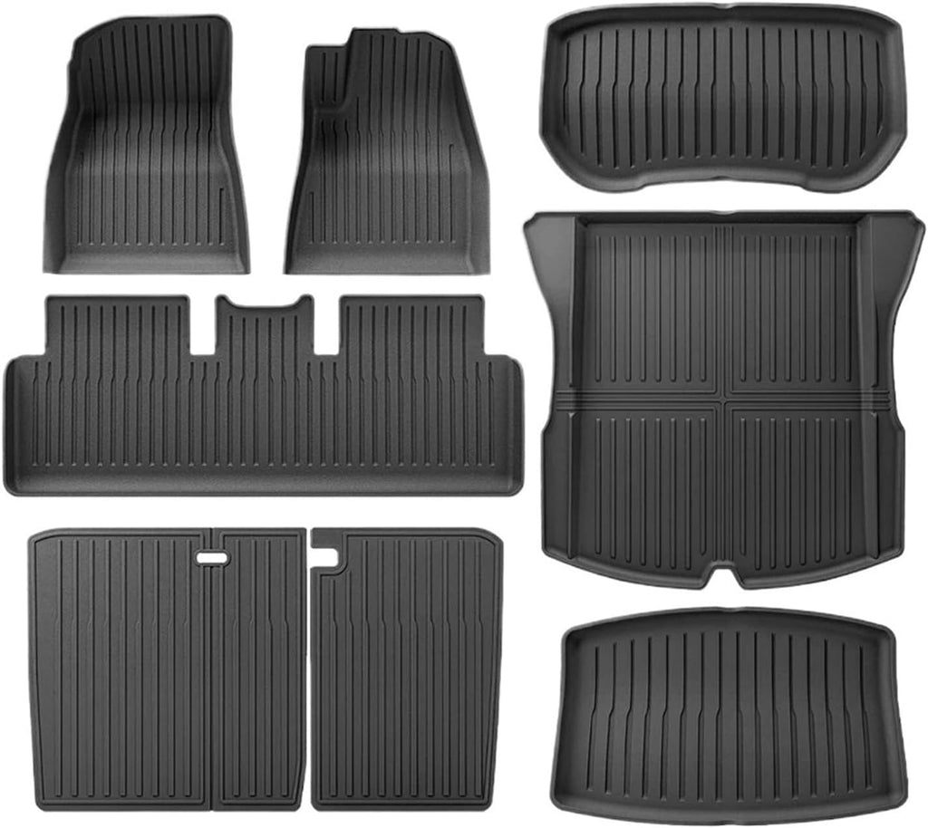 Floor Mats TPE All Weather Front Rear Cargo Liner Mat Waterproof Anti-Slip Mats Accessories C | Compatible with Tesla Model 3 Highland 2024 2025(2024 M3 8PCS RHD)
