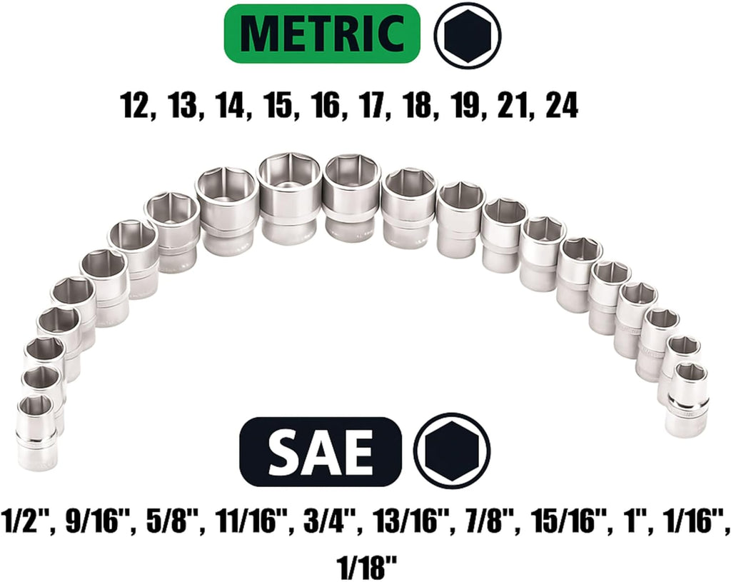 OEMTOOLS 23995 26 Piece 1/2 Inch Drive Ratchet and Socket Set, Socket and Wrench Set, Mechanic Tool Set, SAE and Metric Wrench and Socket Set