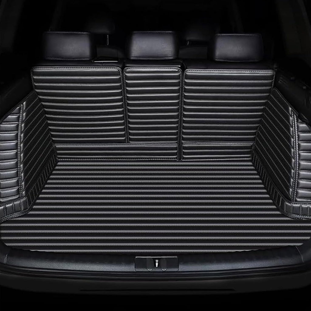 Car Boot Liners Mats Leather for Tesla Model X (5seats) 2016-2026, Rear Trunk Cargo Carpets Protector Cover, Full Coverage Anti-Slip Waterproof Scratch Accessories, C/Black-White