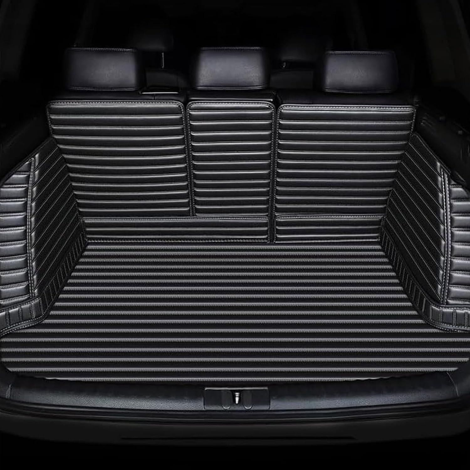 Car Boot Liners Mats Leather for Tesla Model X (5seats) 2016-2026, Rear Trunk Cargo Carpets Protector Cover, Full Coverage Anti-Slip Waterproof Scratch Accessories, C/Black-White