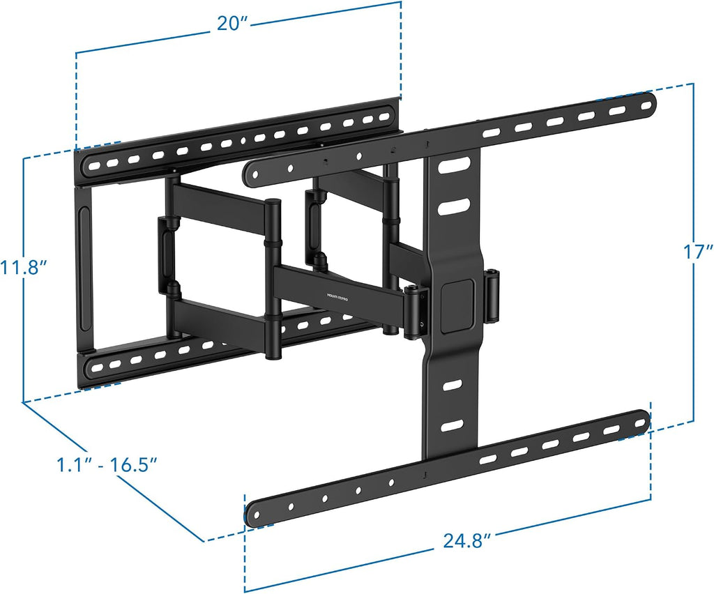 Mount-It! ADA Compliant Ultra Slim Full Motion TV Wall Mount, 1.1' Thin Low Profile Articulating Bracket for 43-90 Inch TVs, Heavy-Duty Swivel, Tilt, and Extend, Max VESA 600x400, 132 lbs Capacity