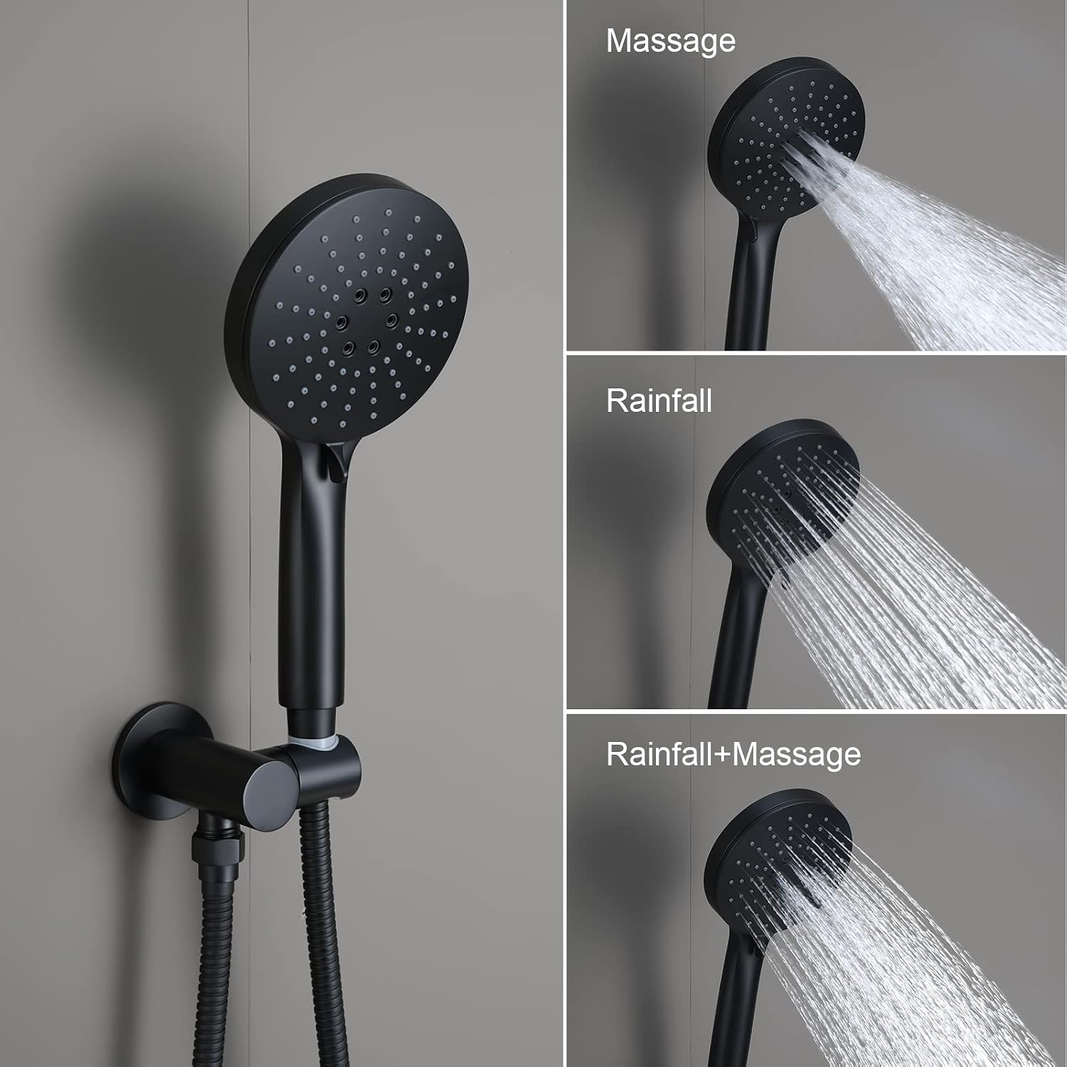 Iriber Shower System Wall Mounted Shower Faucet Mixer Set with Luxury High Pressure Shower head and 3-Setting Handheld, Bathroom Shower Trim Kit Contain Pressure Balance Valve, Matte black