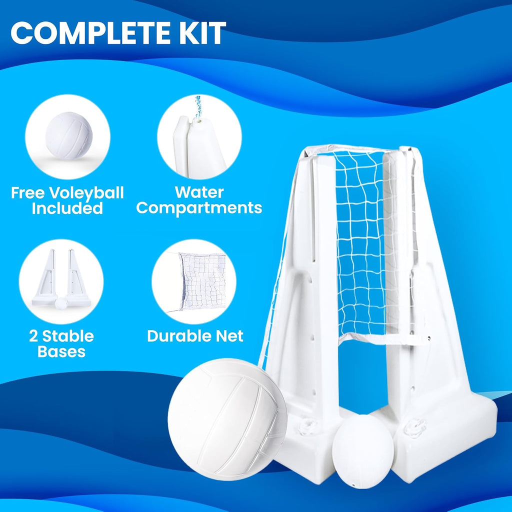 SWIMLINE Original Pool Volleyball Net Games Set with Ball Adjustable Up to 34 Feet Wide | for Kids & Adults | 2 Stable Water-Fill Bases | Easy Assembly Compatible W/Outdoor & Indoor Inground Pools