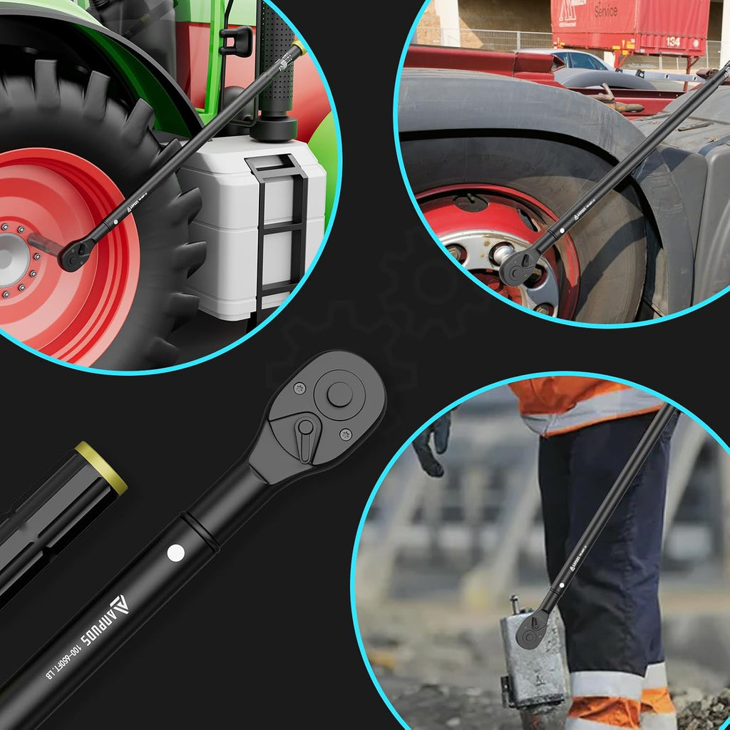 ANPUDS 3/4-Inch Drive Click Torque Wrench, 100-650 Ft-Lb/135.5-880.8 Nm with Dual-Direction, 48-Tooth, Dual Range Scales, Quick Release Reversible Head Torque Wrench for Car, Truck, Tractor