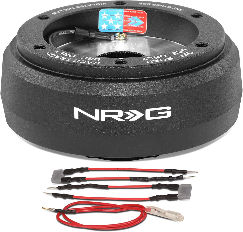 NRG Innovations Racing Style Steering Wheel Short Hub, Lockable Aluminum Steering Shaft, 6x70mm Bolt Pattern Quick Release Adapter Unit with Resistors, Compatible For Saab, Black, NRG-SRK-192H