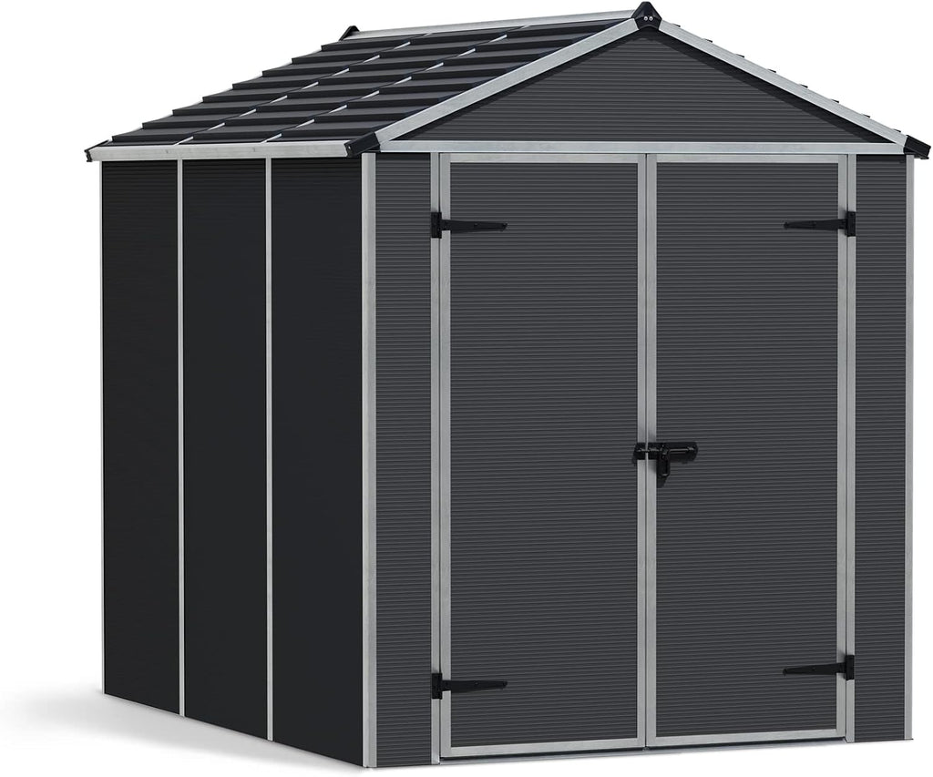 Palram - Canopia Rubicon Storage Shed, 6'x8' DIY Backyard Shed, Gray Polycarbonate Panels and Aluminum Frame, Sheds & Outdoor Storage for Lawn Mower, Bike, Garden Tools, Outdoor Storage Box Shed