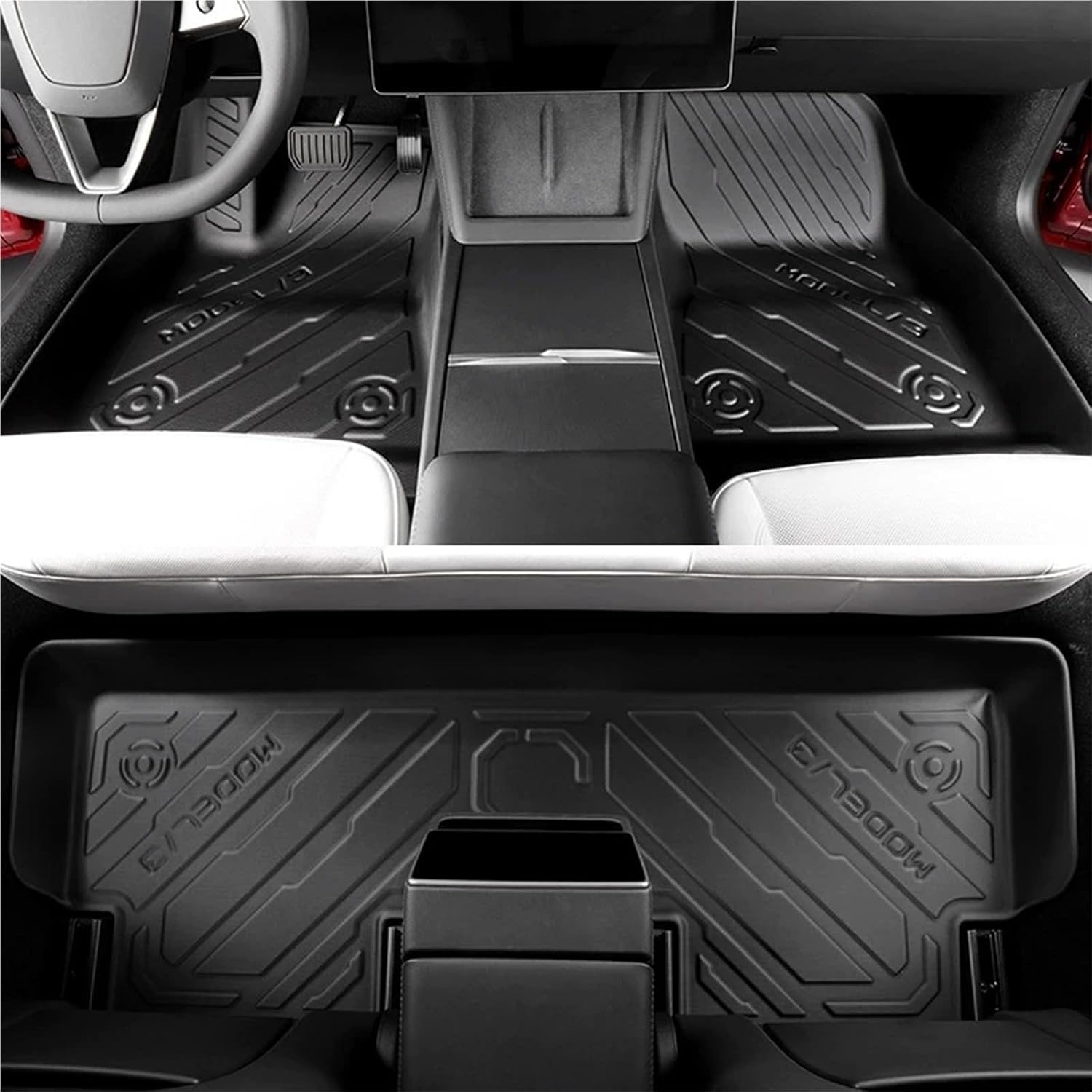 for Tesla Model 3 Highland 2024 2025+ TPE Floor Mats & Cargo Liner, 3D Cyber Style Waterproof Anti-Slip Trunk Mat Backrest(11PCS Full Set)