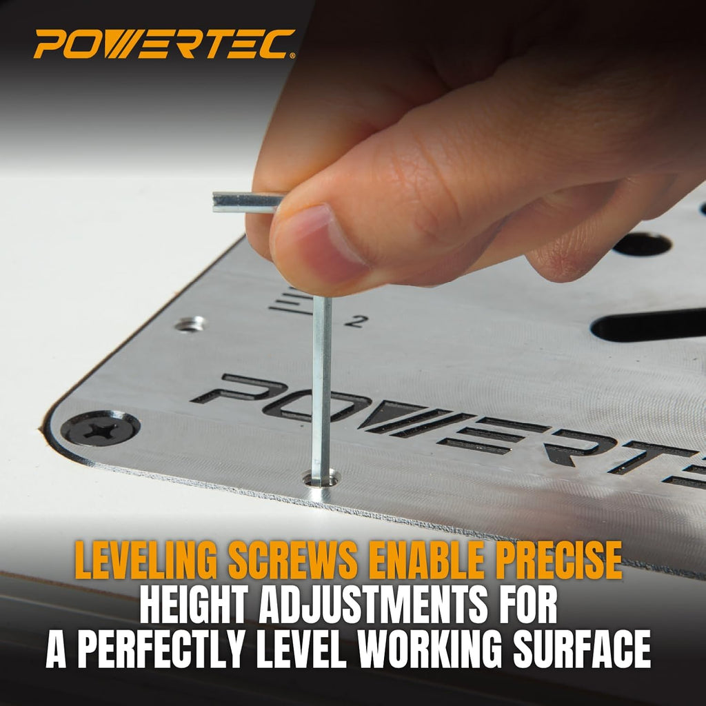 POWERTEC Benchtop Router Table w/Metal Stand and Adjustable Fence Set – 24' x 16' Laminated MDF Top, Aluminum Insert Plate, 2-1/2' Dust Port, Fence Stop, Featherboard and More Accessories (71963)