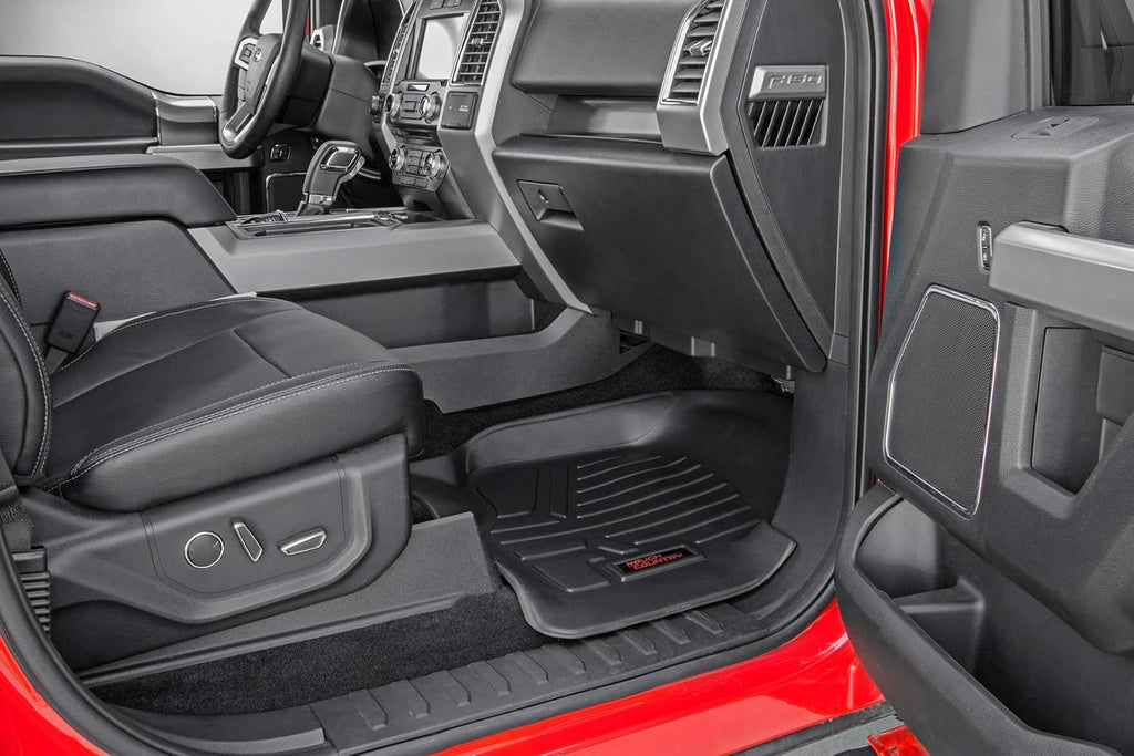 Rough Country All Weather Front Floor Mat for Chevy Silverado & GMC Sierra 1500/2500HD/3500HD (2014-2019) - Flexible Waterproof Front Mat for Half Length Floor Console