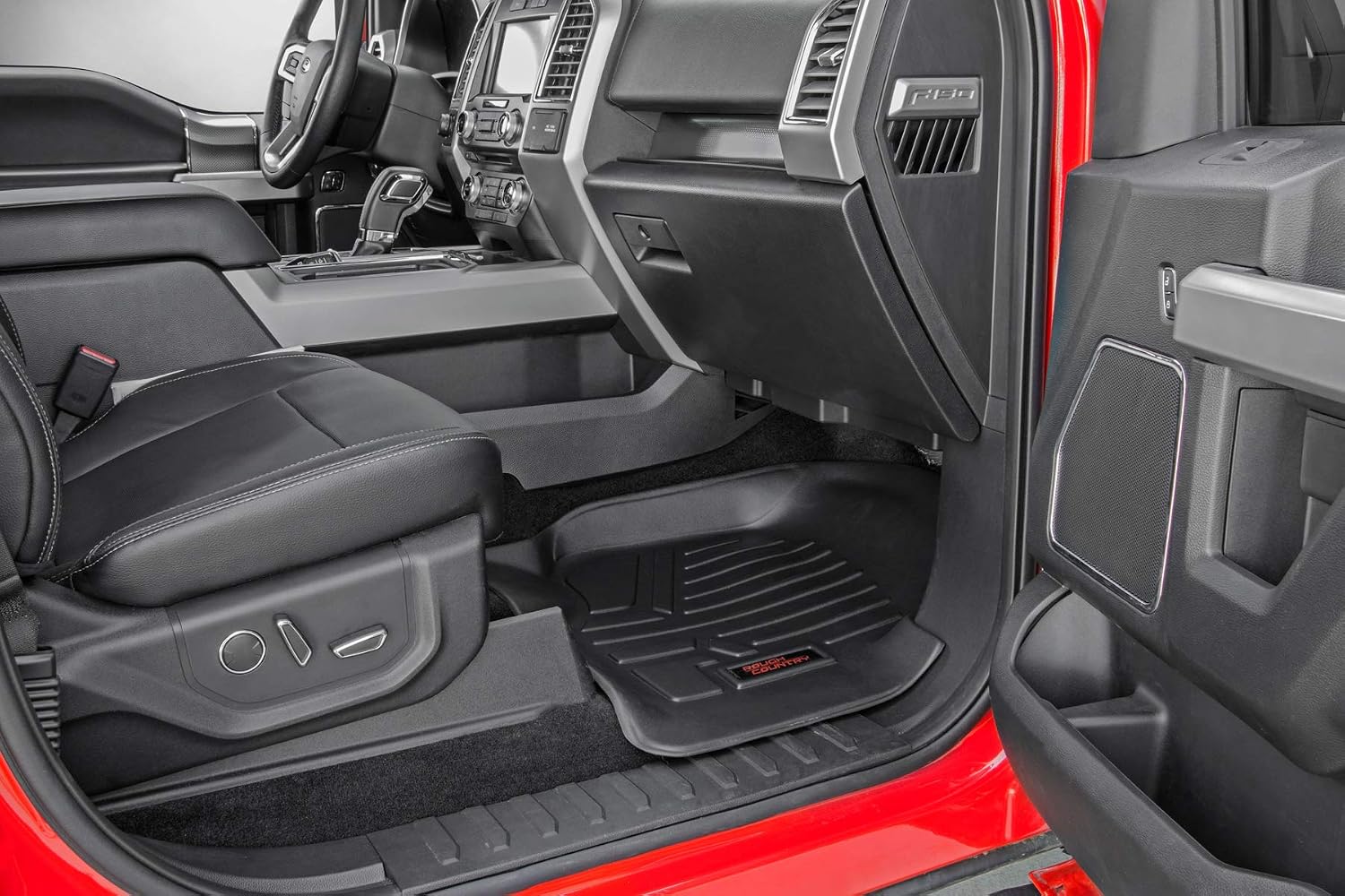 Rough Country All Weather Front Floor Mat for Chevy Silverado & GMC Sierra 1500/2500HD/3500HD (2014-2019) - Flexible Waterproof Front Mat for Half Length Floor Console