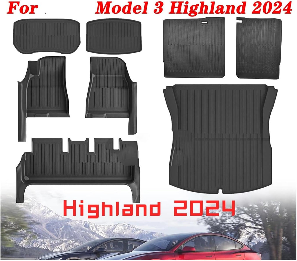 Compatible for Tesla Model 3 Highland 2024 TPE Full Cover Floor Mats with Door Sill Protector, Set Liners Cargo Liner Seat Back(6PCS Floor Mats)