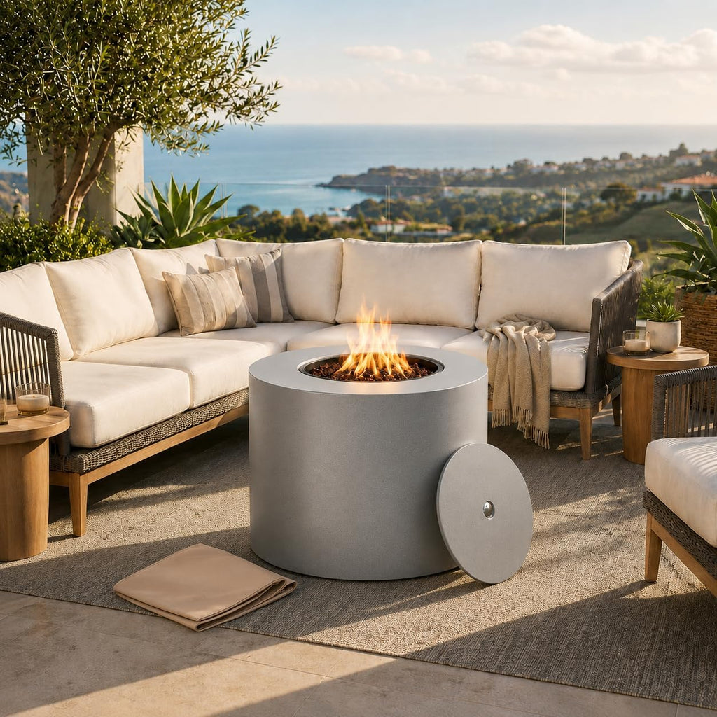 32' Smokeless Propane Fire Pit Table with Lid, Alloy Steel Round Outdoor Patio Dining Firepit 50,000 BTUs, Lava Rocks, Weatherproof Cover, CSA Safety Certified, for Wooden Deck, Backyard Pool, Grey