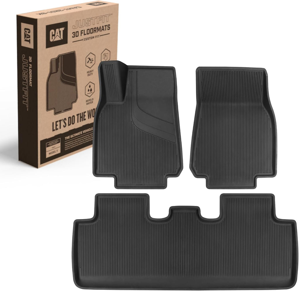Cat® JustFit™ 3D Floor Mats for Tesla Model Y 2020–2024 Custom Fit All Weather Floor Liners, Heavy Duty Rubber Mats for Tesla Model Y – Premium Tesla Accessories for Full Interior Protection