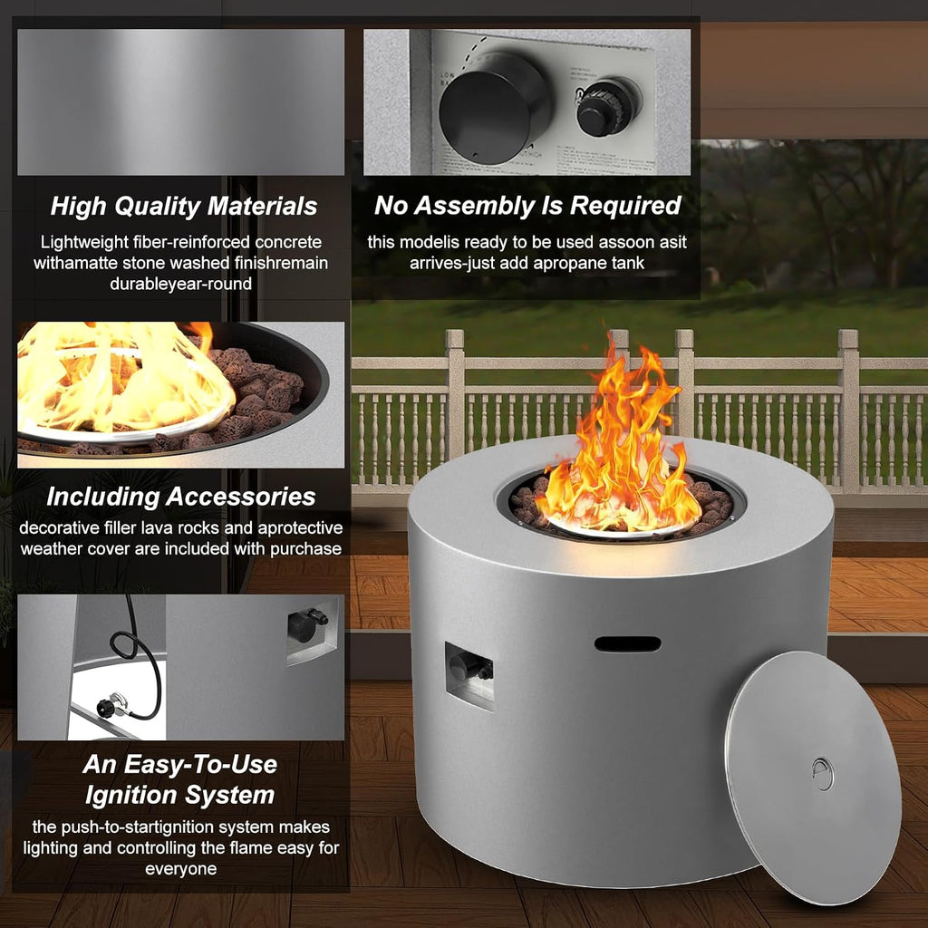 32' Smokeless Propane Fire Pit Table with Lid, Alloy Steel Round Outdoor Patio Dining Firepit 50,000 BTUs, Lava Rocks, Weatherproof Cover, CSA Safety Certified, for Wooden Deck, Backyard Pool, Grey