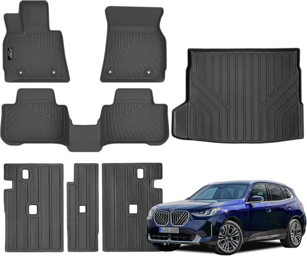 Floor Mats Custom Fit for BMW X3 2025 2026 M50/30 xDrive Trunk Mat with Backrest Mat All Weather TPE Rubber Cargo Liner Anti-Slip Full Set for BMW X3 Accessories (Trunk Mat+Backrest Mats+Floor Mats)