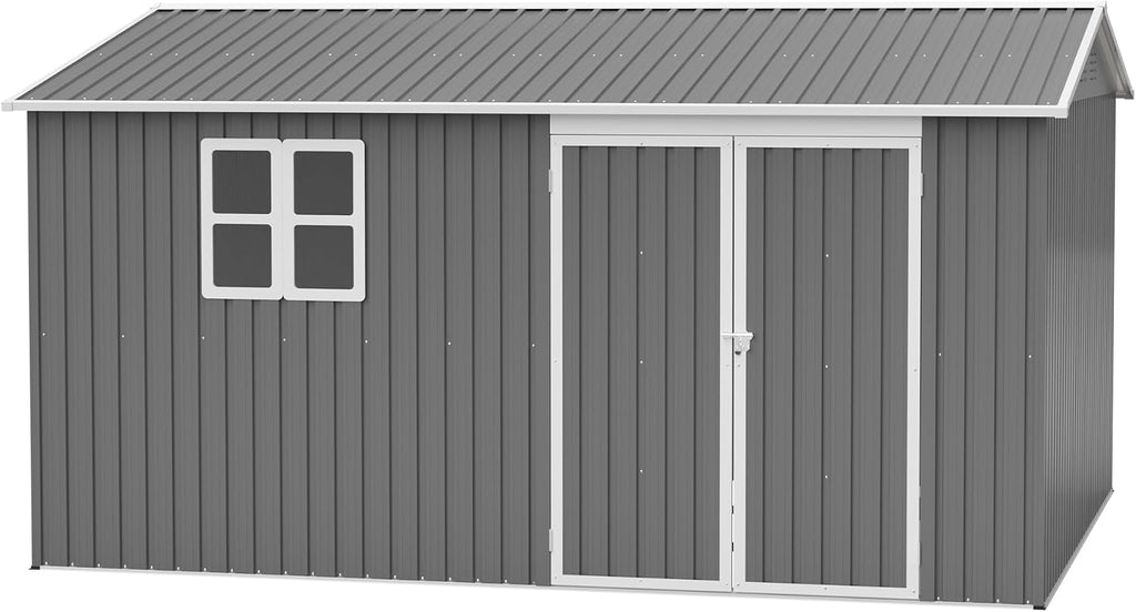 12x10 FT Metal Outdoor Storage Shed, Large Waterproof Garden Tool Shed with Lockable Doors, Steel Utility Shed for Backyard, Patio, Lawn & Garden, Grey