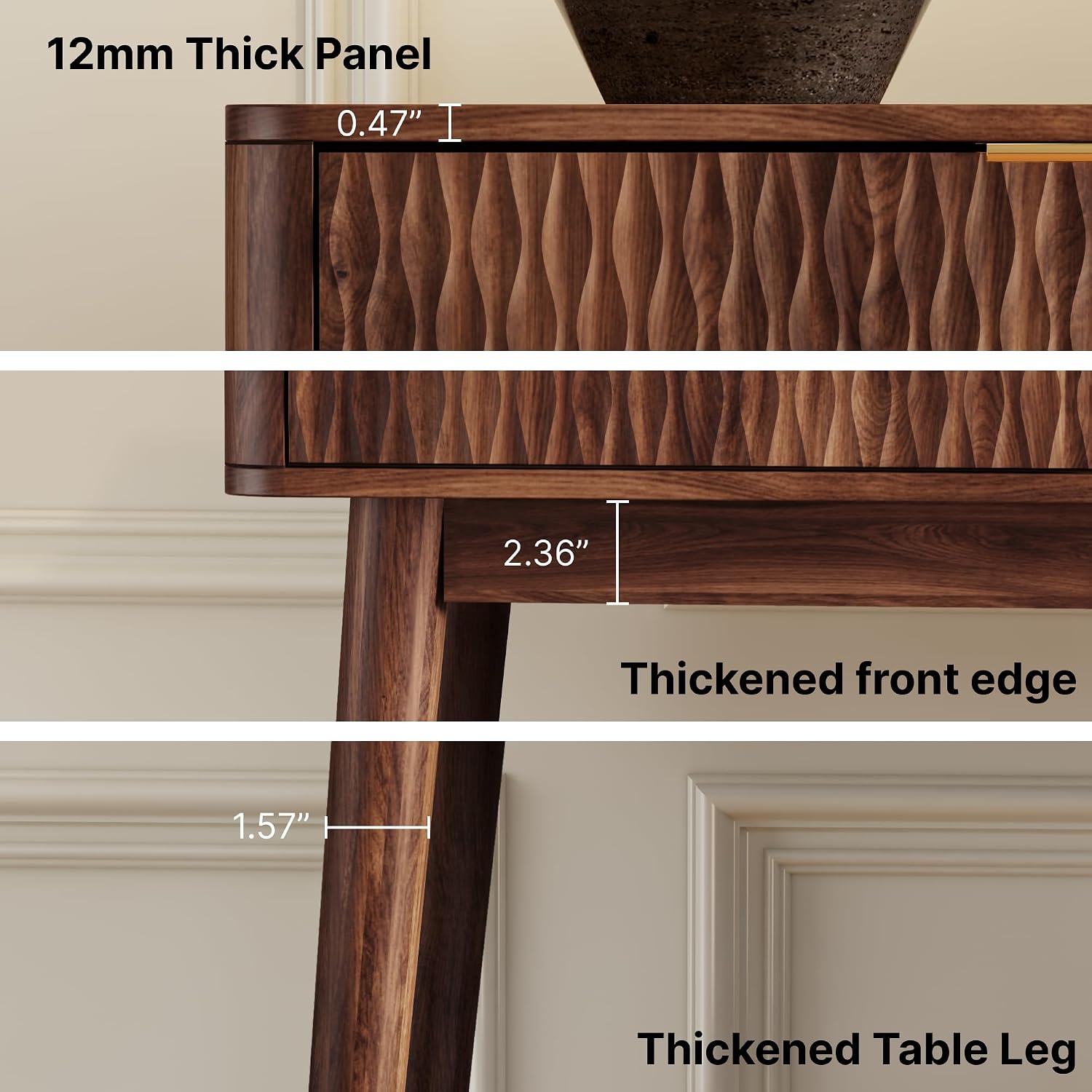 Console Table with Solid Wood Leg,Fluted Entryway Table with Storage Drawers, Mid-Century Modern Narrow Console Table for Living Room,Hallway,Walnut