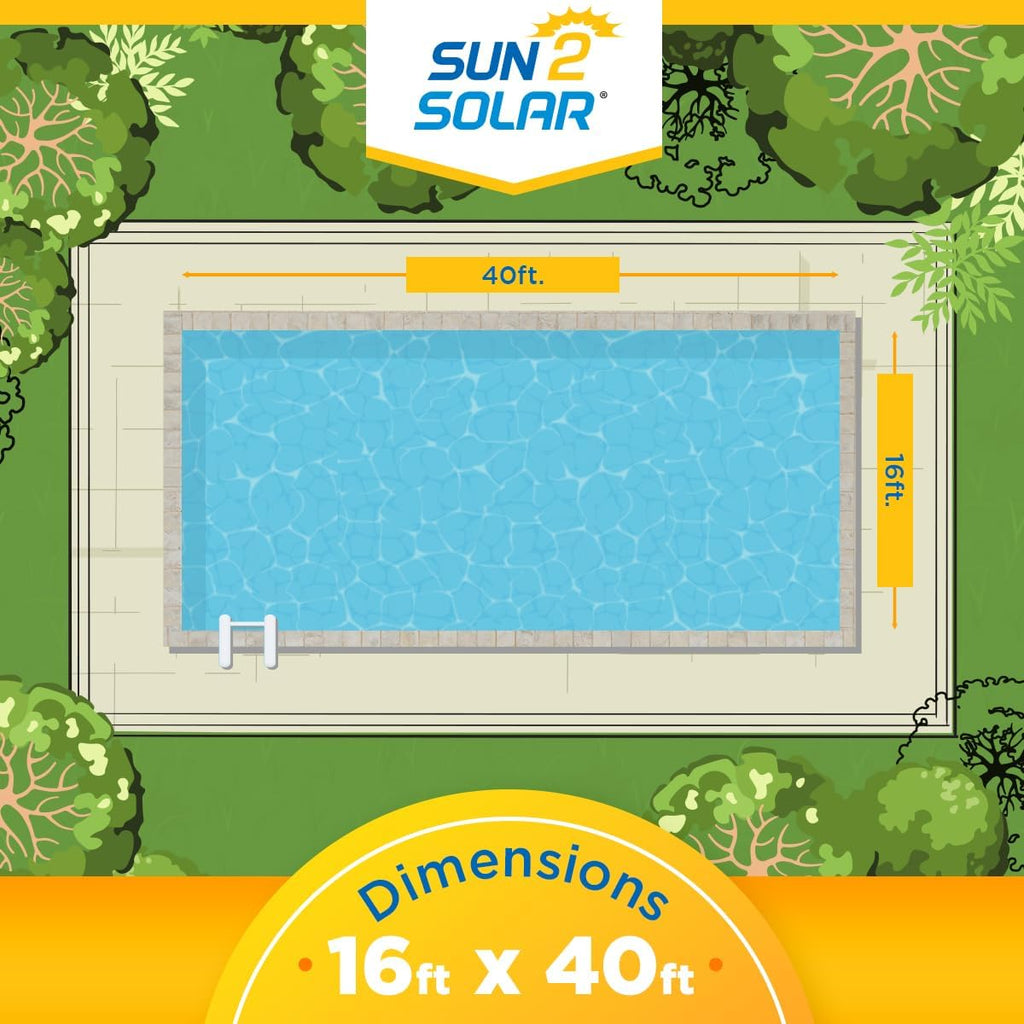 Sun2Solar Blue 16 ft x 40 ft Rectangle Solar Cover | 12 Mil | Heat Retaining Blanket for Rectangular Inground & Above Ground Swimming Pools | Sun Heats Pool | 1200 Series Bubble Heating Blankets