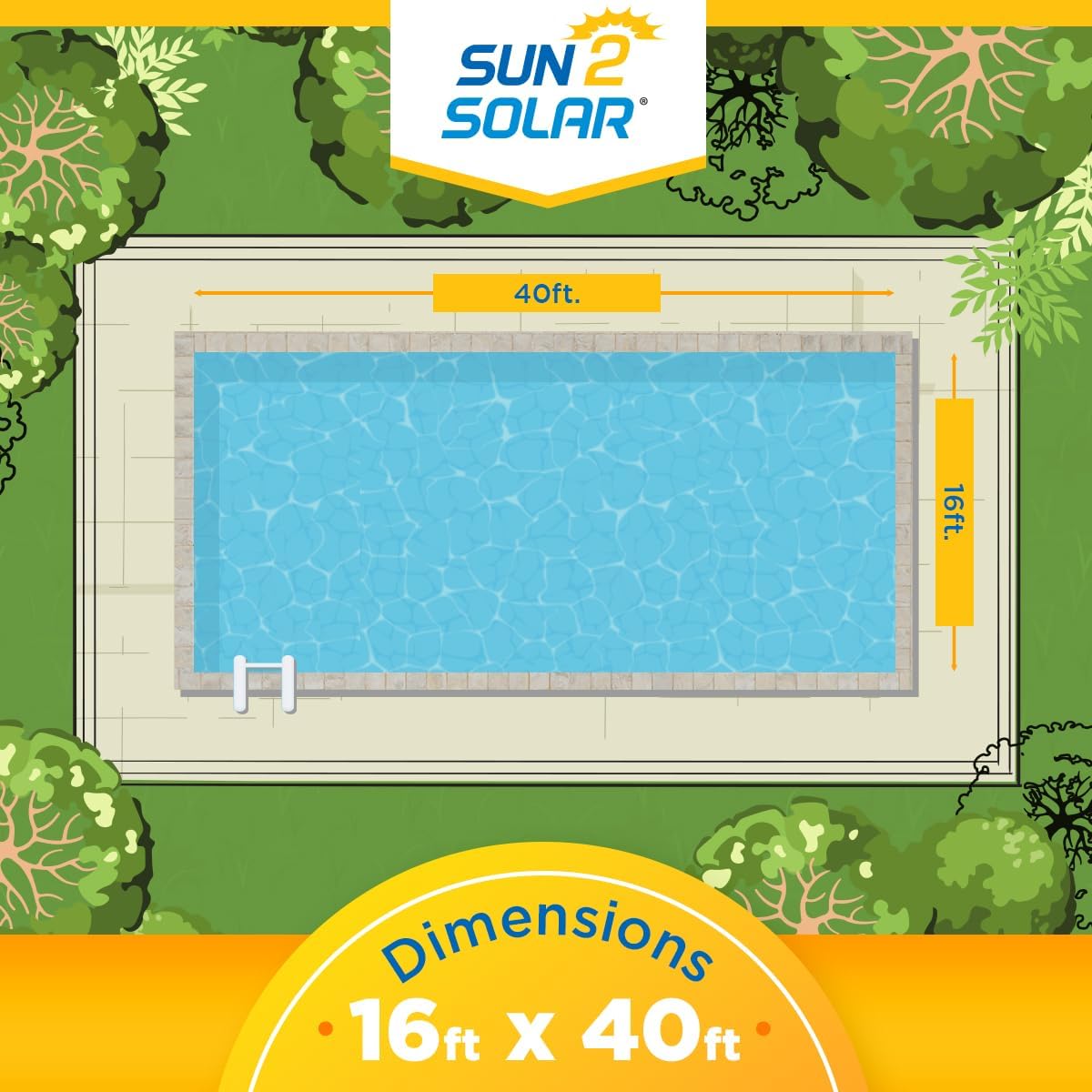 Sun2Solar Blue 16 ft x 40 ft Rectangle Solar Cover | 12 Mil | Heat Retaining Blanket for Rectangular Inground & Above Ground Swimming Pools | Sun Heats Pool | 1200 Series Bubble Heating Blankets