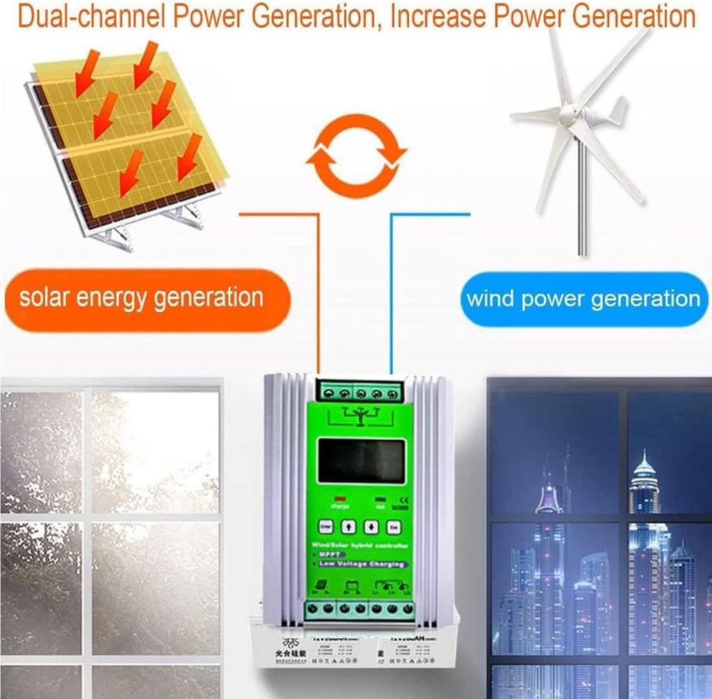 Wind Solar Hybrid Charge Controller 3000W-10000W, 12V/24V/48V Regulator MPPT Wind Solar Hybrid Boost Controller, for Wind Turbine Generator Charger Battery,48V-10000W