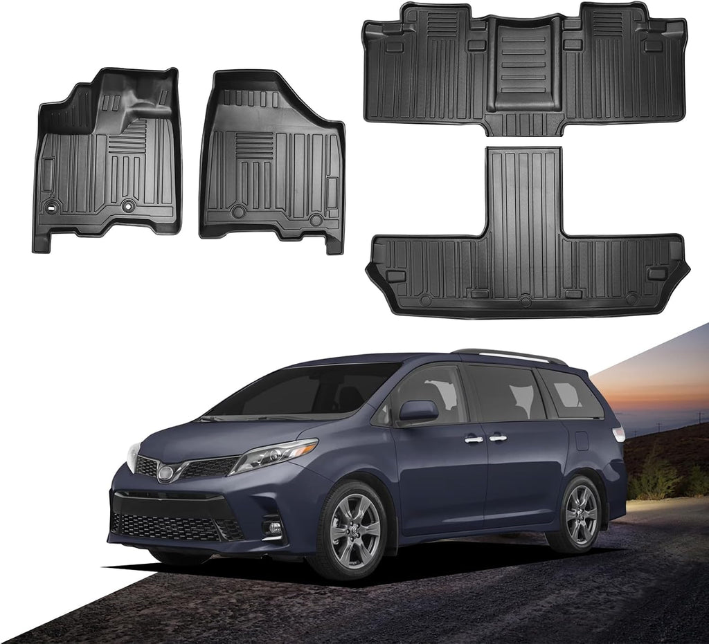 Fit for Sienna 2013-2020 Floor Mat 3 Rows Liners All Weather Custom Black TPE Car Mats Compatible for Toyota Sienna 2013 2014 2015 2016-2020 Accessories 1st, 2nd and 3rd Row（7 Passenger Model）