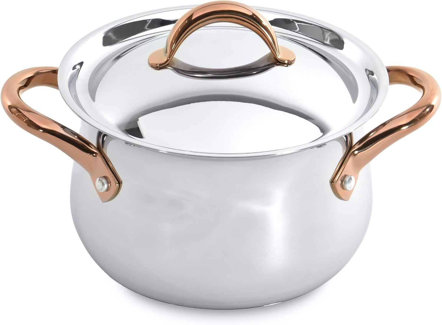 BergHOFF Ouro Gold 18/10 Stainless Steel 17Pc Cookware Set With Lids, 11Pc Induction Pots and Pans and 6Pc Bamboo Cooking Utensils Set PFOA-free, Rose Gold Handles