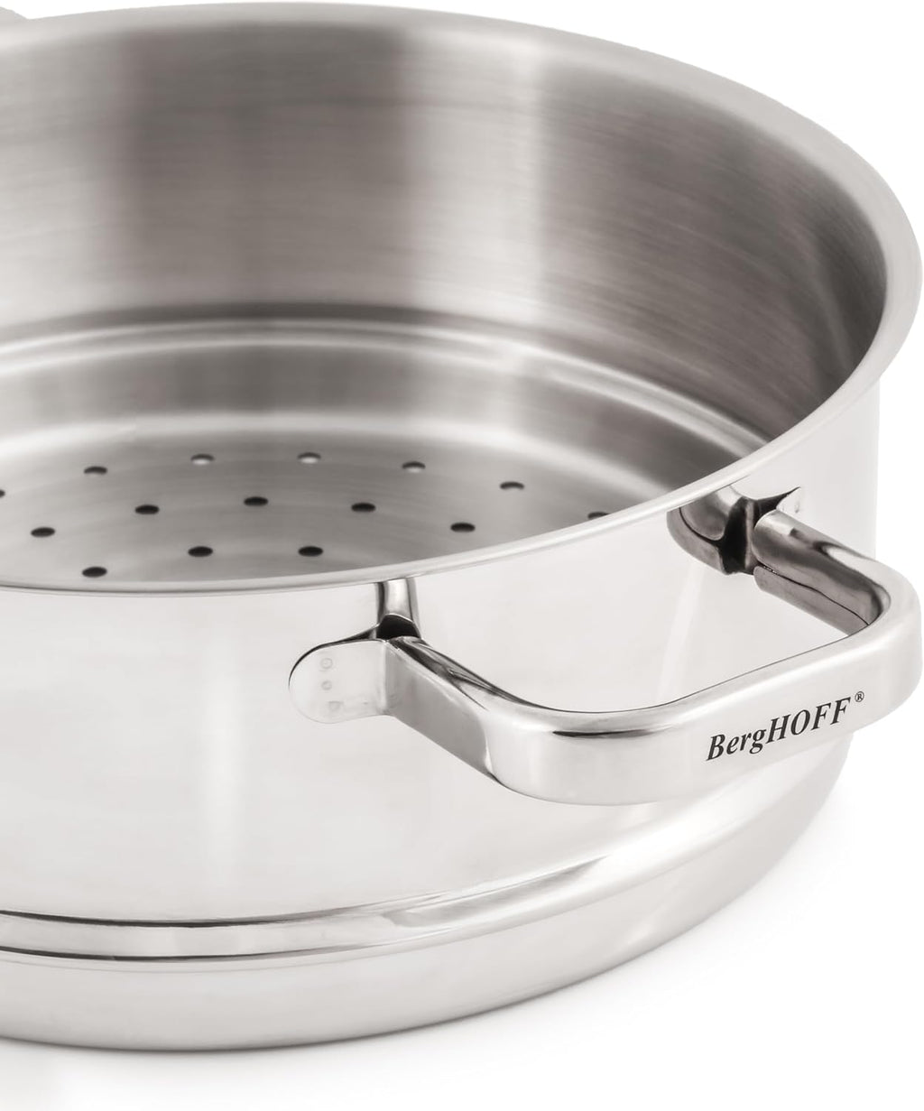 BergHOFF Belly Shape 18/10 Stainless Steel 3Pc Steamer Set, Glass Lid, Fast, Evenly Heat, Induction Cooktop Ready